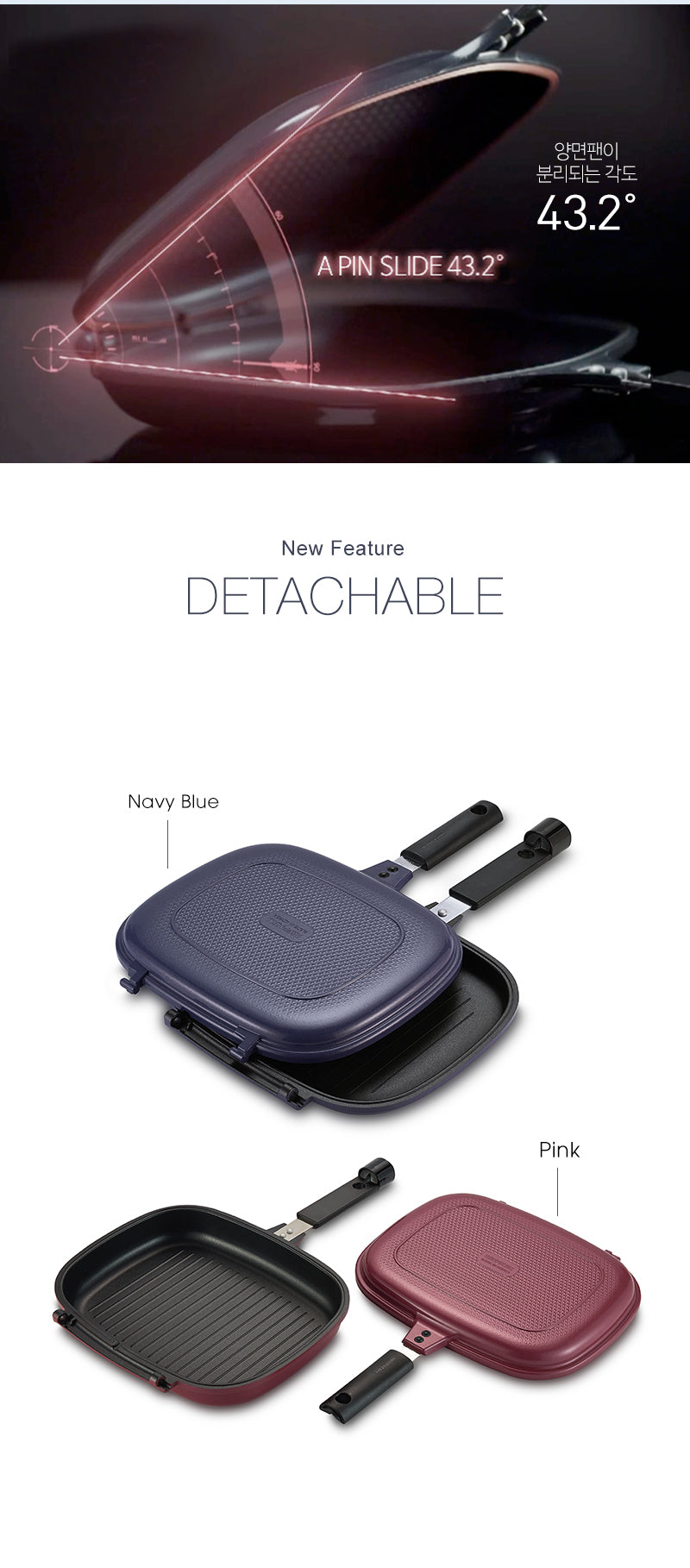 Happycall Double Pan 2.0 (Detachable) Jumbo Grill - Navy Blue