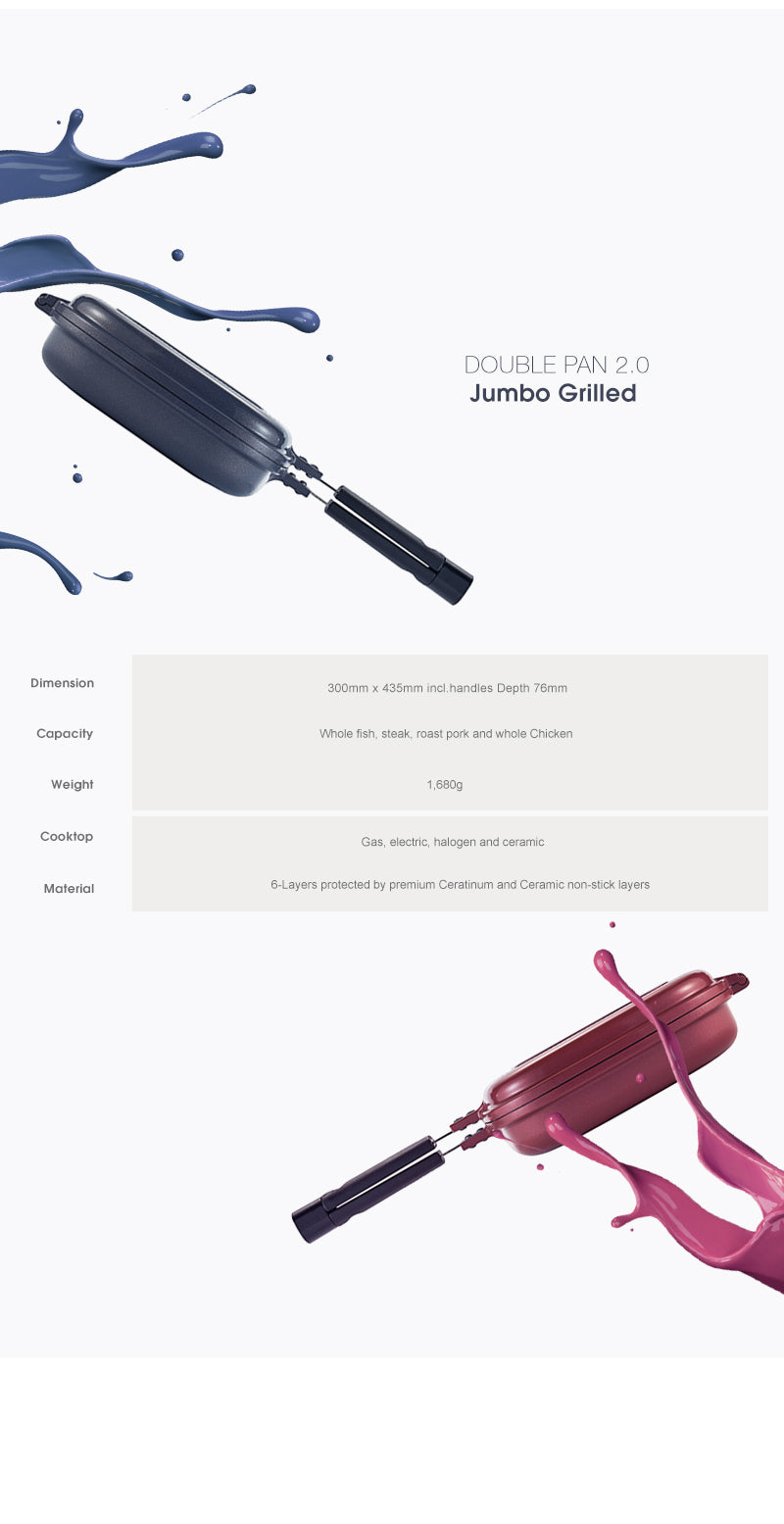 Happycall Double Pan 2.0 (Detachable) Jumbo Grill - Navy Blue